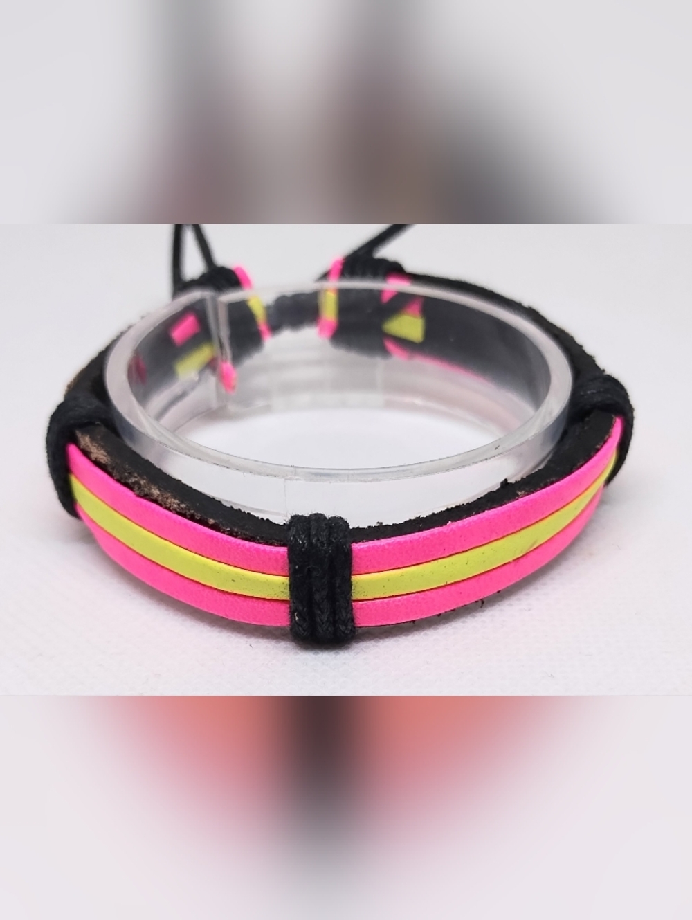 Men's Bracelet Leather Layered Black‎ Pink Jewelry New G6
